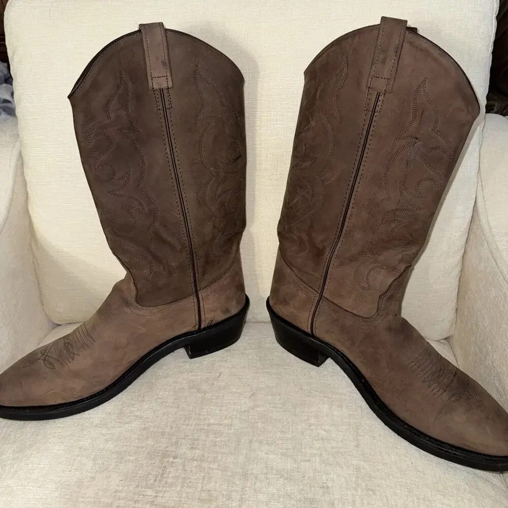 Old West Boots Mens Size 11D Brown Leather Western Pull On Cowboy TBM3051 EUC